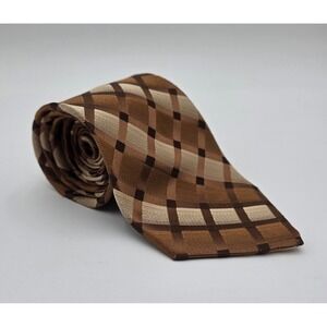 Nubio Collezione Esclusivo Men's Silk Tie Brown Tan Plaid Check Wide 4 Inch